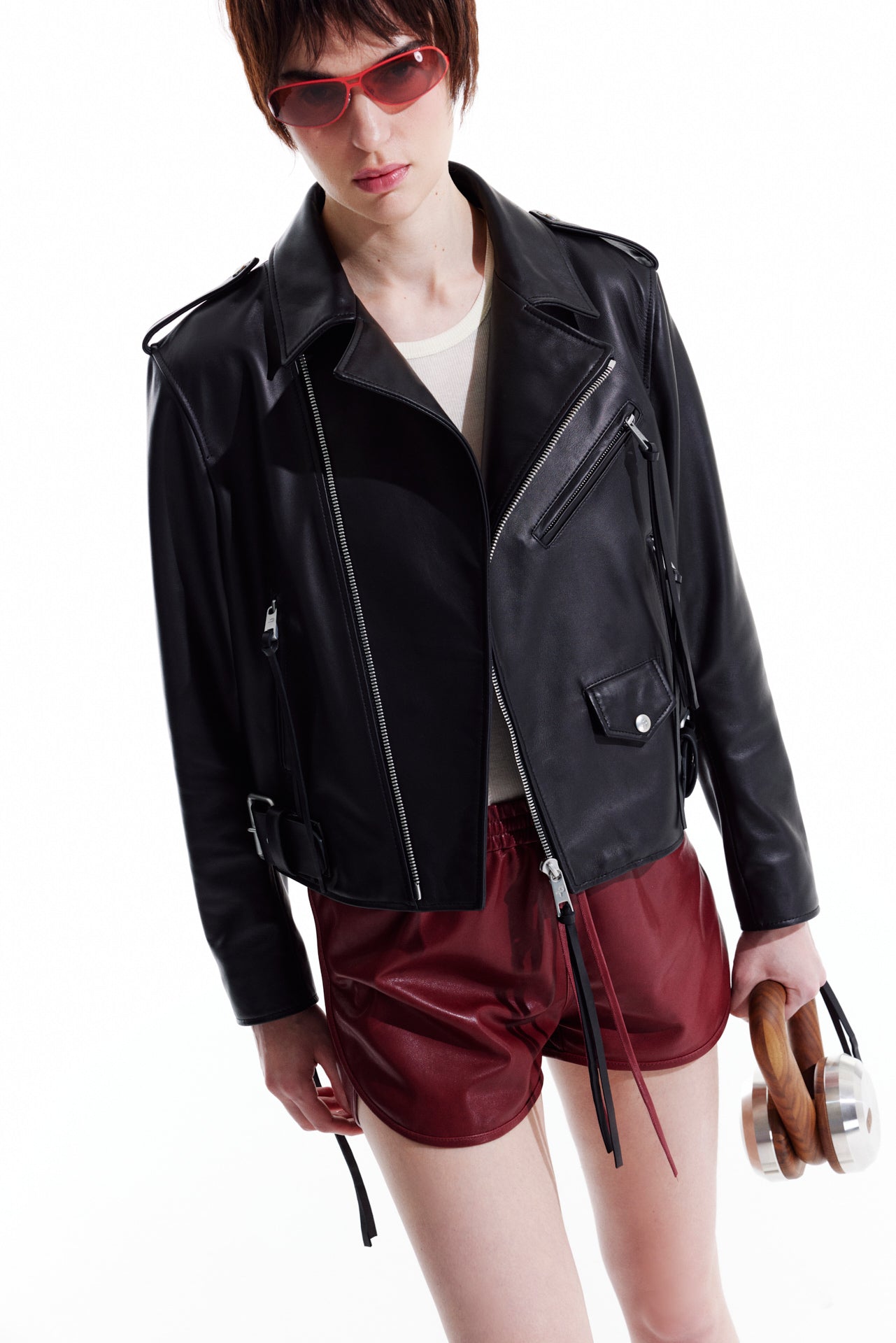 Leather Mini Shorts - Burgundy