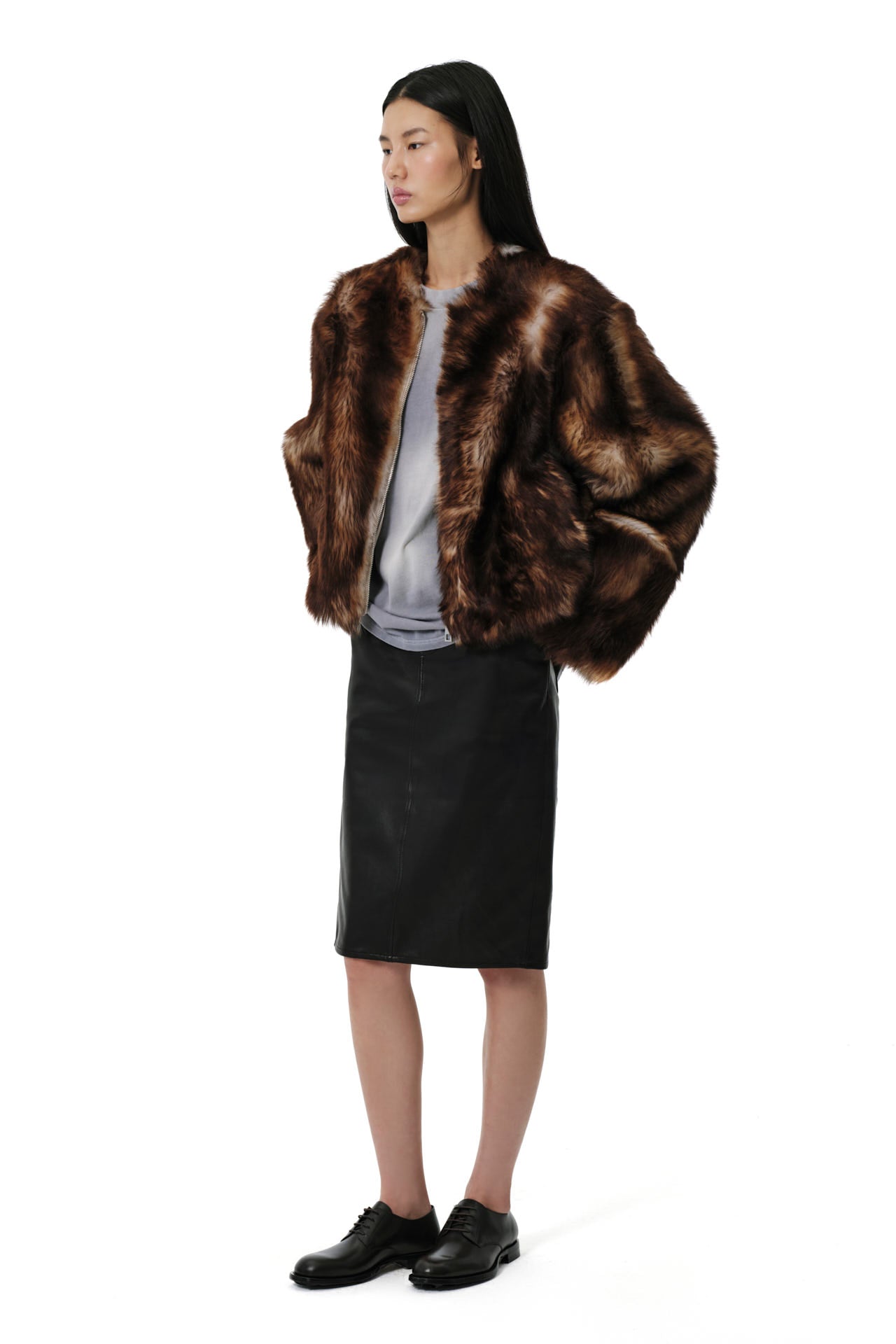 Shaggy Baby Toscana Shearling Wool Collarless Coat