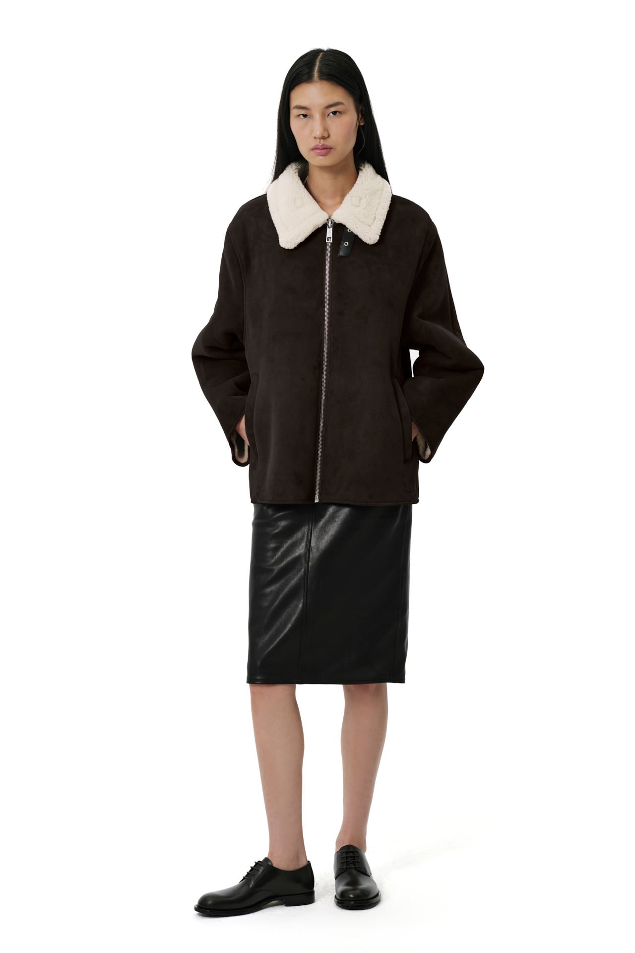 Scuba Midi 2.0 Shearling Jacket - Dark Chocolate & White