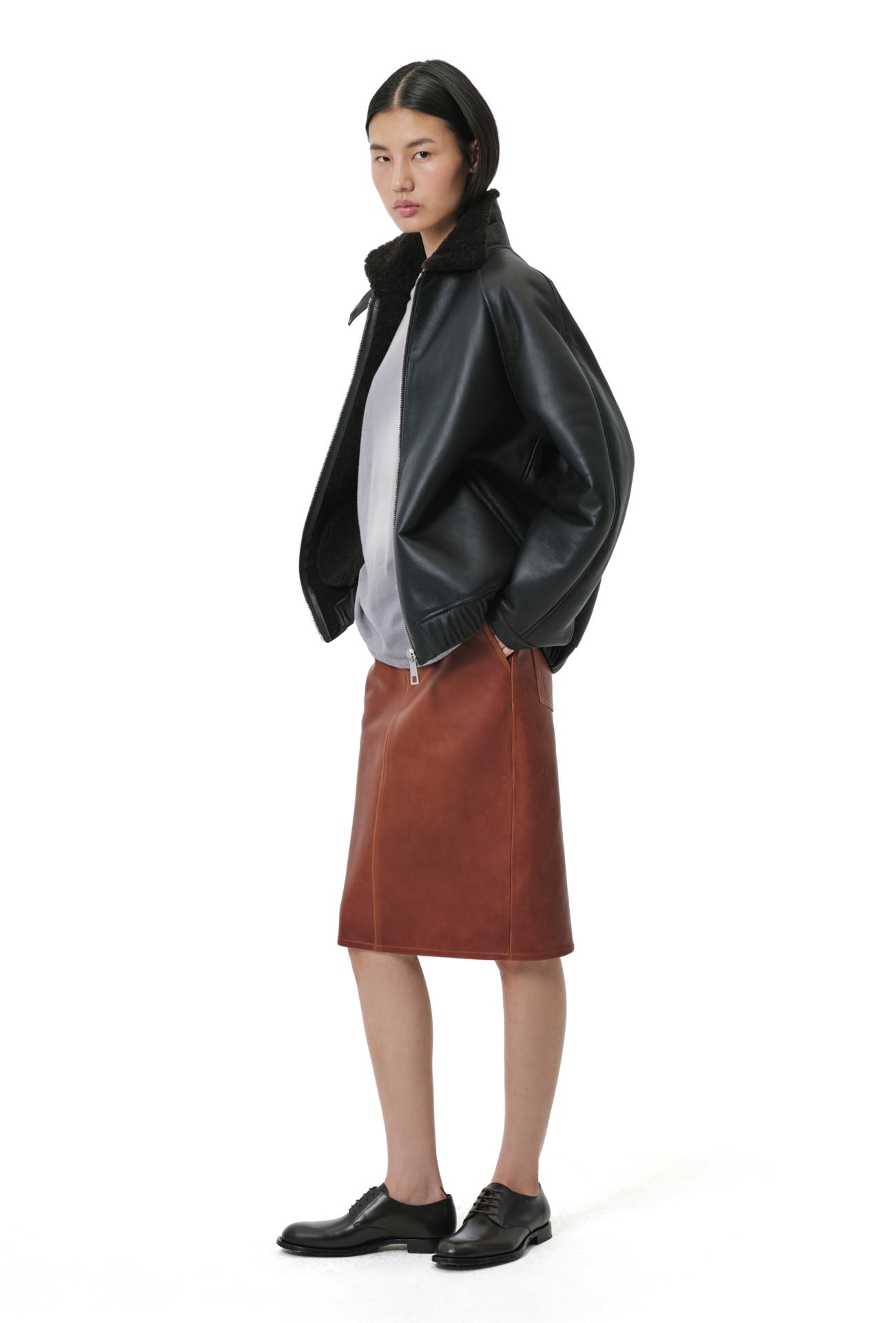 Button Leather Skirt - Cognac