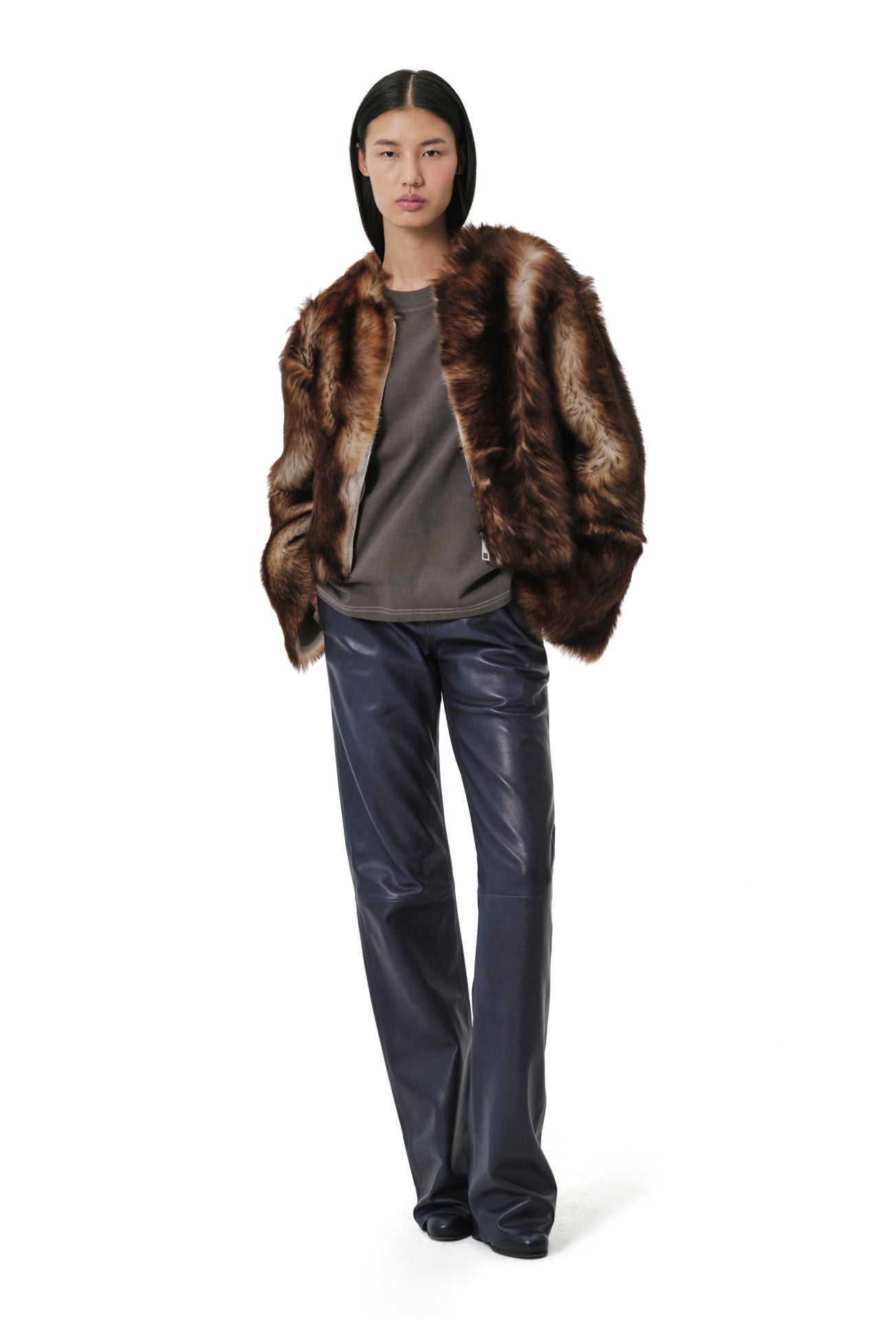 Shaggy Baby Toscana Shearling Wool Collarless Coat